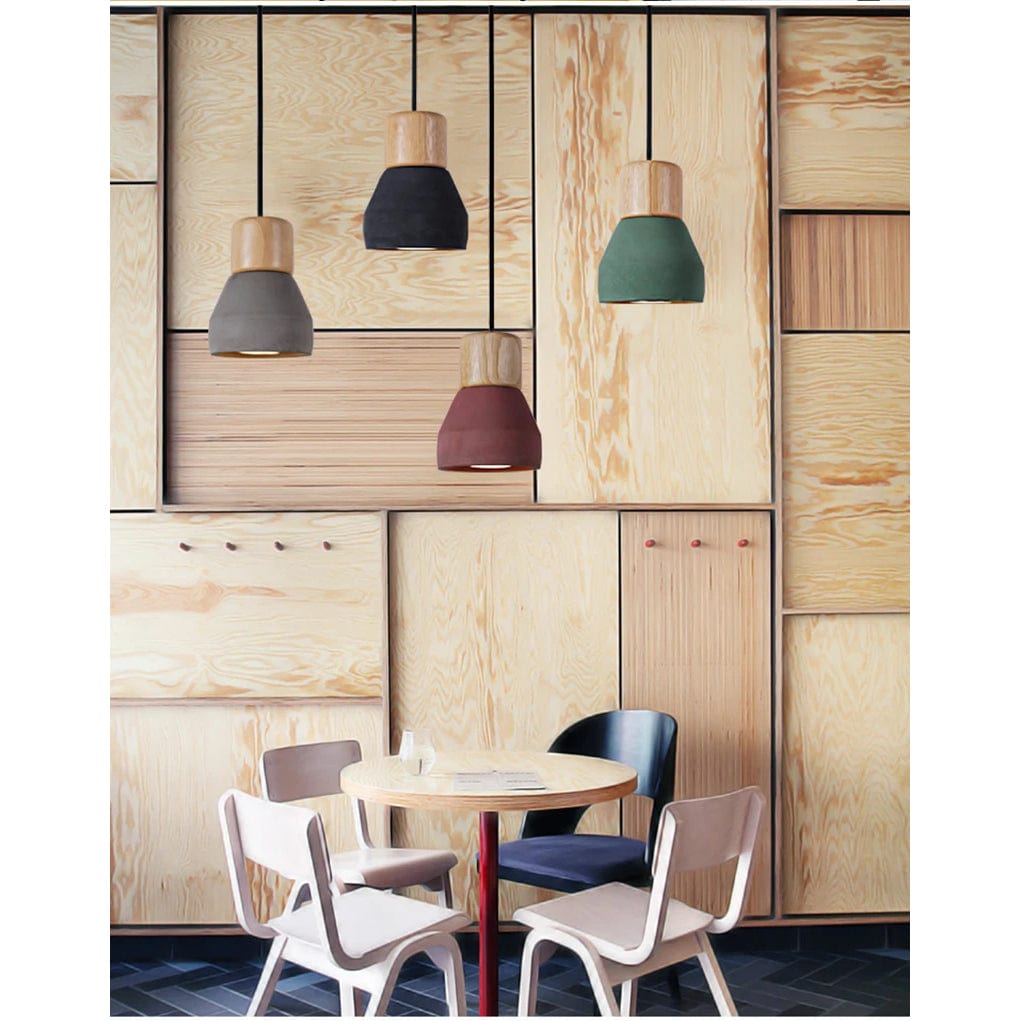 Nordisk LED Hänglampa – Inomhus Hängande Armatur – Cement-Trä Design - Justerbar Vajerlängd - Vintage Stil - E27 Fäste