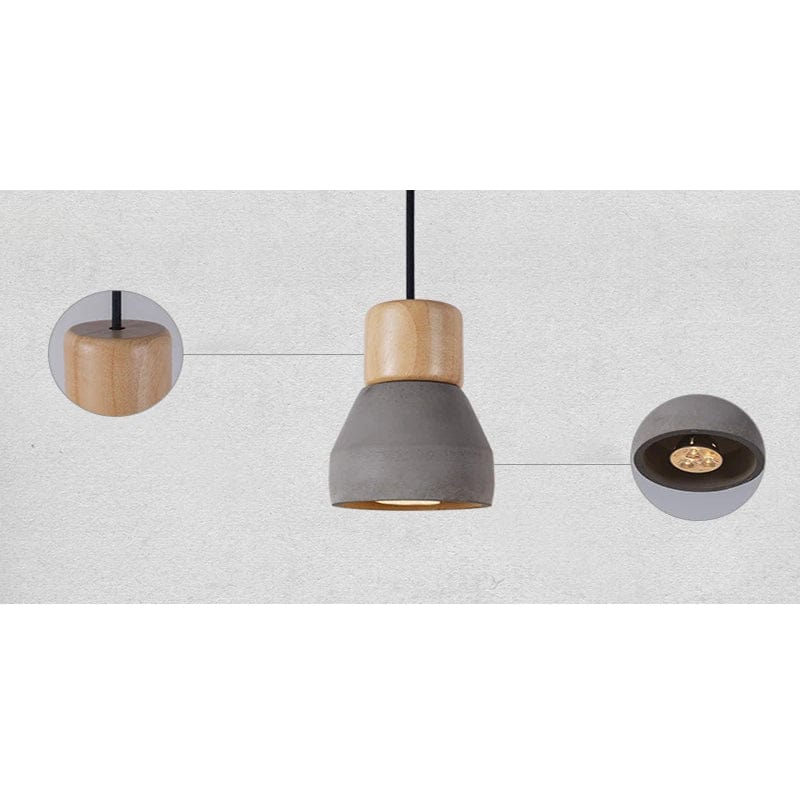 Nordisk LED Hänglampa – Inomhus Hängande Armatur – Cement-Trä Design - Justerbar Vajerlängd - Vintage Stil - E27 Fäste