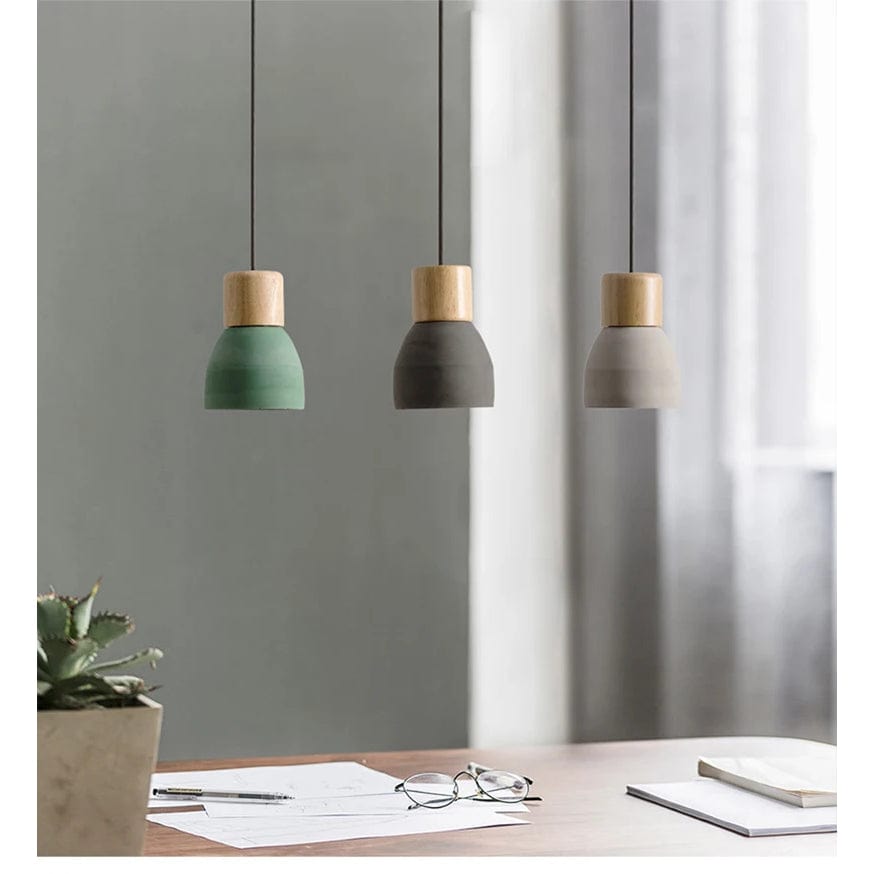 Nordisk LED Hänglampa – Inomhus Hängande Armatur – Cement-Trä Design - Justerbar Vajerlängd - Vintage Stil - E27 Fäste