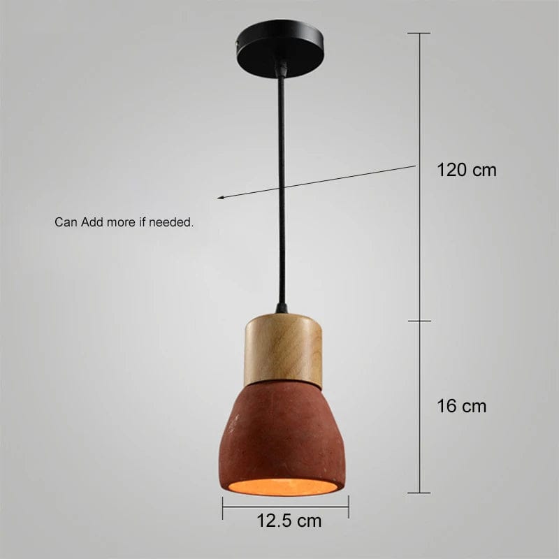 Nordisk LED Hänglampa – Inomhus Hängande Armatur – Cement-Trä Design - Justerbar Vajerlängd - Vintage Stil - E27 Fäste