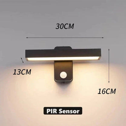 PIR Rörelsesensor Utomhus Vägglampa - Rotterbar Design - IP65 Vattentålig - Varm Vit - Justerbar Längd - Aluminium Och Glas