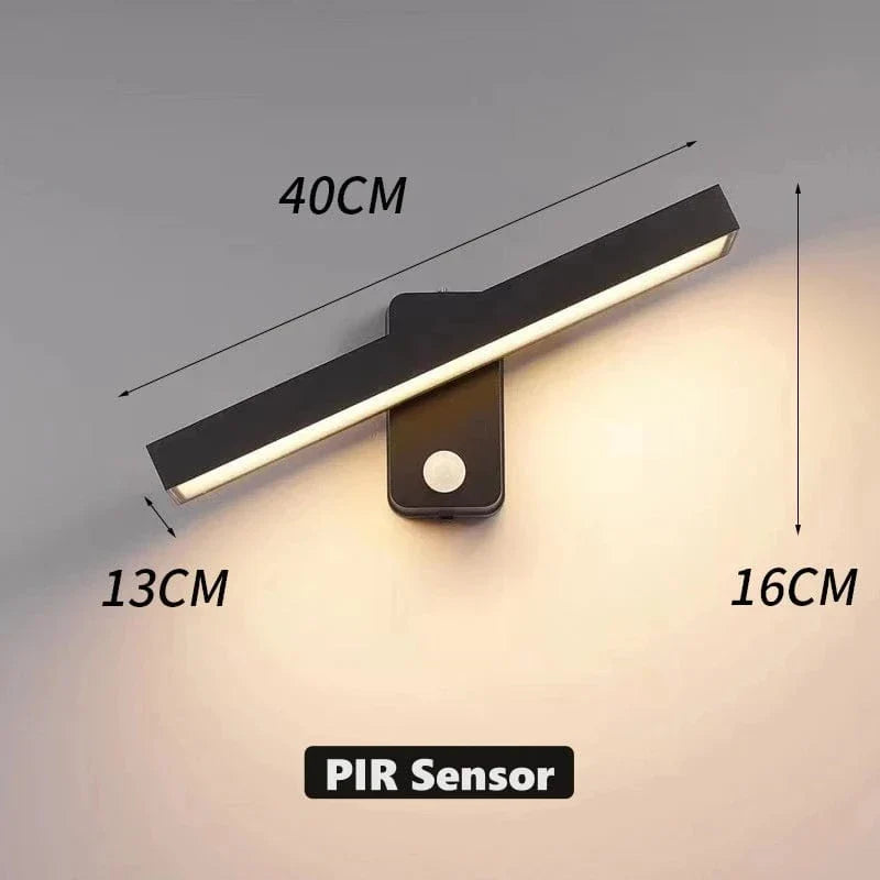 PIR Rörelsesensor Utomhus Vägglampa - Rotterbar Design - IP65 Vattentålig - Varm Vit - Justerbar Längd - Aluminium Och Glas