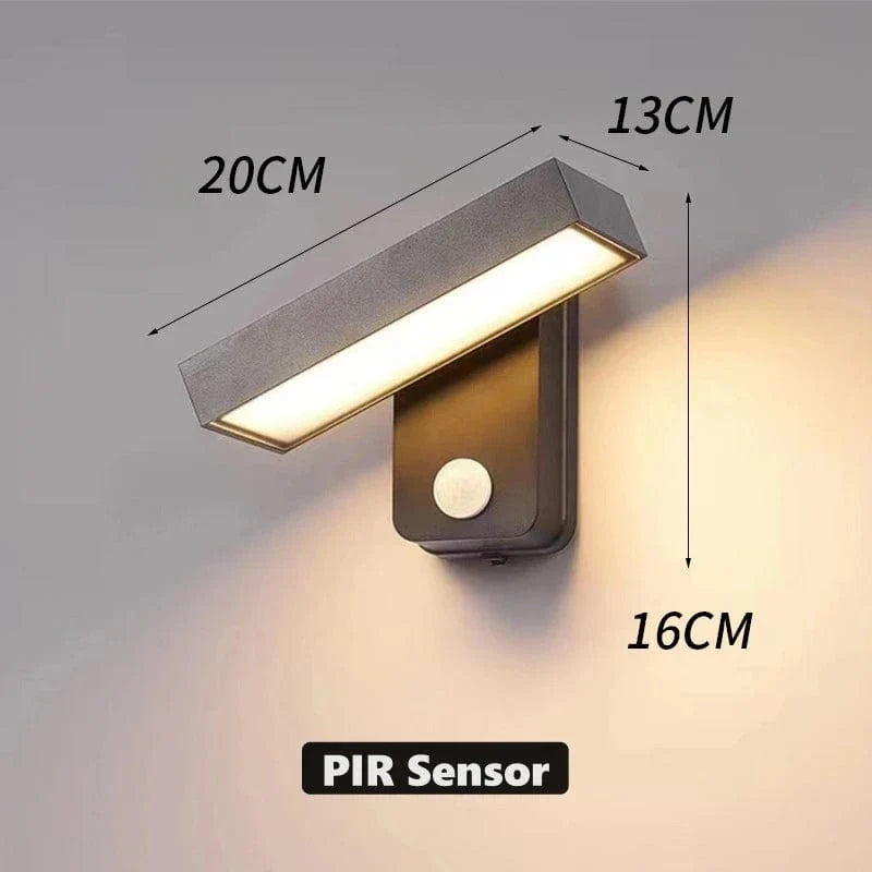 PIR Rörelsesensor Utomhus Vägglampa - Rotterbar Design - IP65 Vattentålig - Varm Vit - Justerbar Längd - Aluminium Och Glas