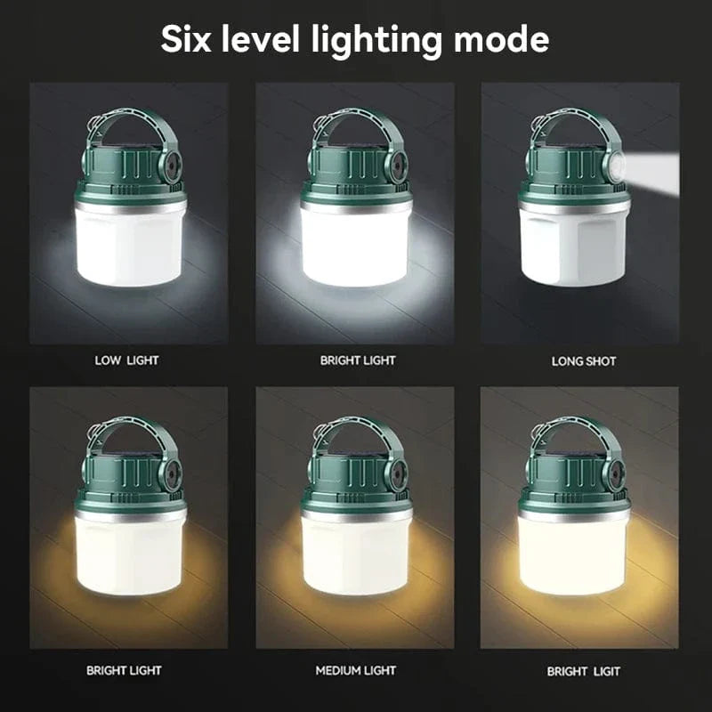Bärbar LED Campinglampa - Solenergiladdad - Vattentålig - Kompakt design - Ideal för utomhusäventyr - Nödanvändning