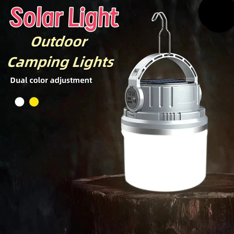 Bärbar LED Campinglampa - Solenergiladdad - Vattentålig - Kompakt design - Ideal för utomhusäventyr - Nödanvändning