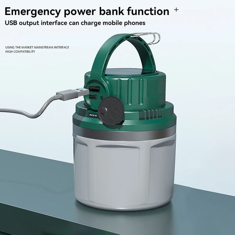 Bärbar LED Campinglampa - Solenergiladdad - Vattentålig - Kompakt design - Ideal för utomhusäventyr - Nödanvändning