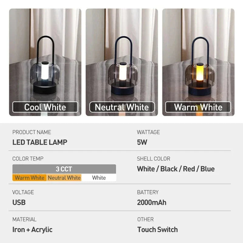 Uppladdningsbar LED-skrivbordslampa - Sladdlös - Modern Retro Design - Portabel - Touchaktivering - Ideal för inomhusbruk