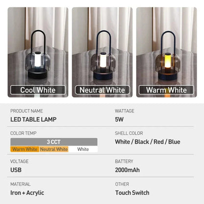 Uppladdningsbar LED-skrivbordslampa - Sladdlös - Modern Retro Design - Portabel - Touchaktivering - Ideal för inomhusbruk