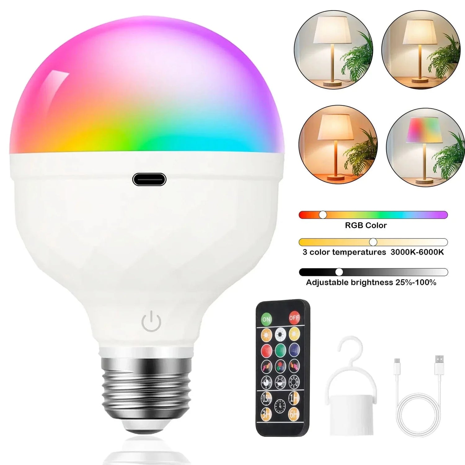 Uppladdningsbar LED-lampa med fjärrkontroll – Dimbar - Flerfärgad - Timerfunktion - 270° ljusvinkel - Bärbar design