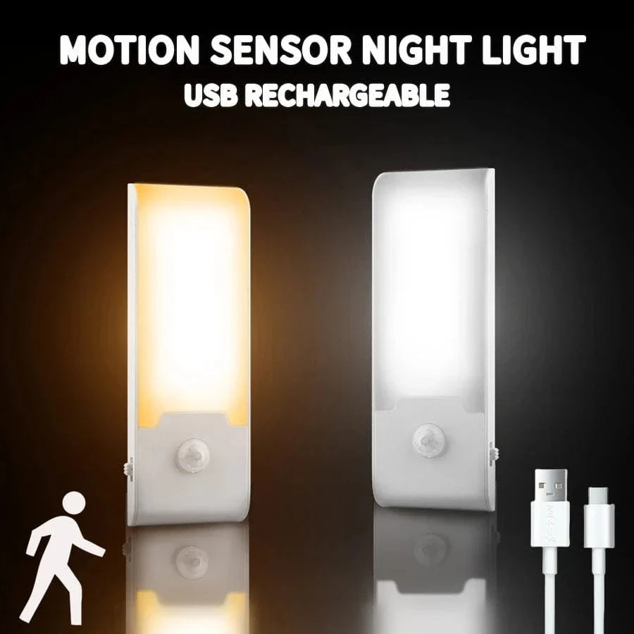 LED Rörelsesensor Nattlampa - Uppladdningsbar USB Typ-C - Kall &amp; Varm Vit