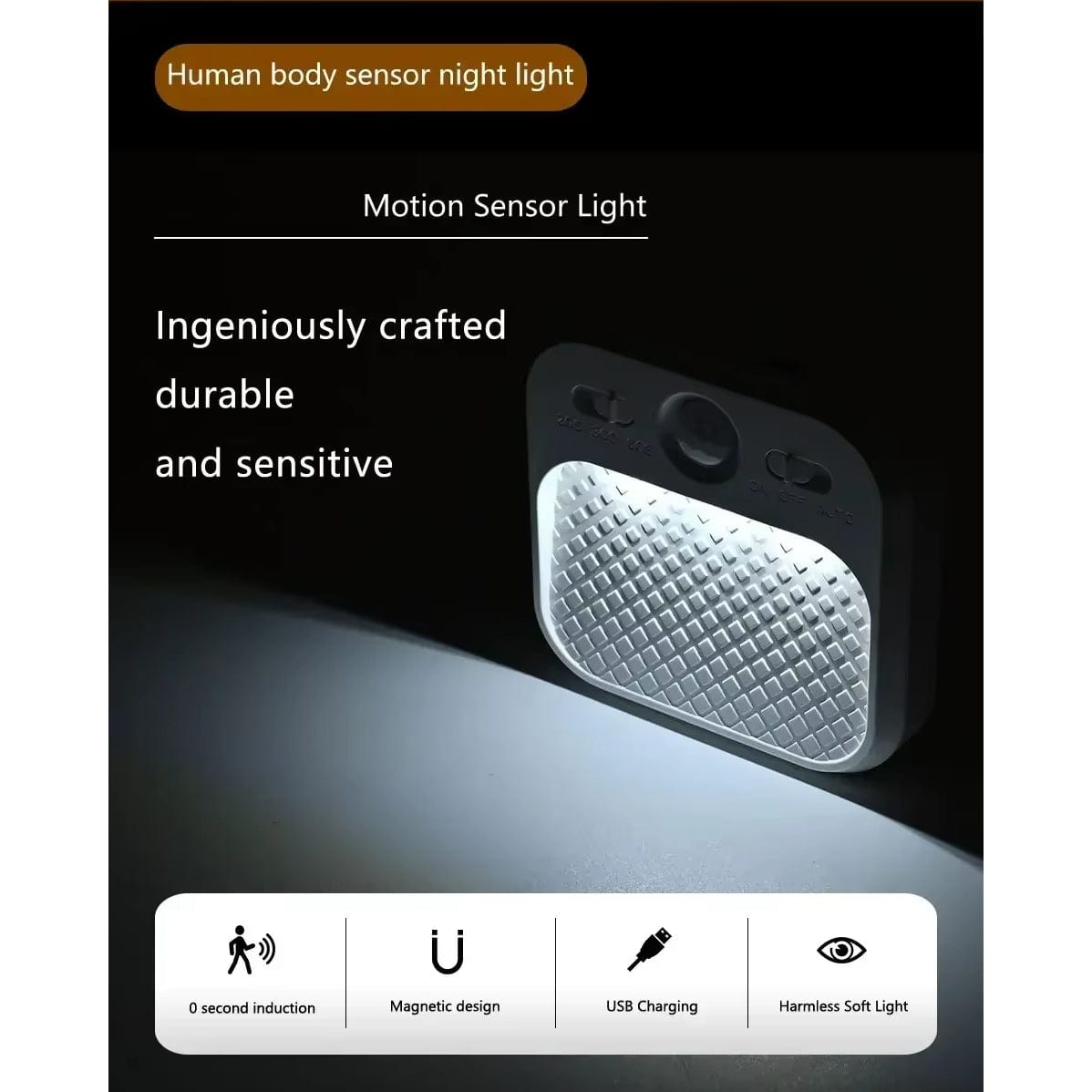 Uppladdningsbar LED Rörelsesensor Nattlampa Med Magnetfäste – Dimmbar - Inomhusbruk - Idealisk För Sovrum, Trappor, Skåp - Varma Toner