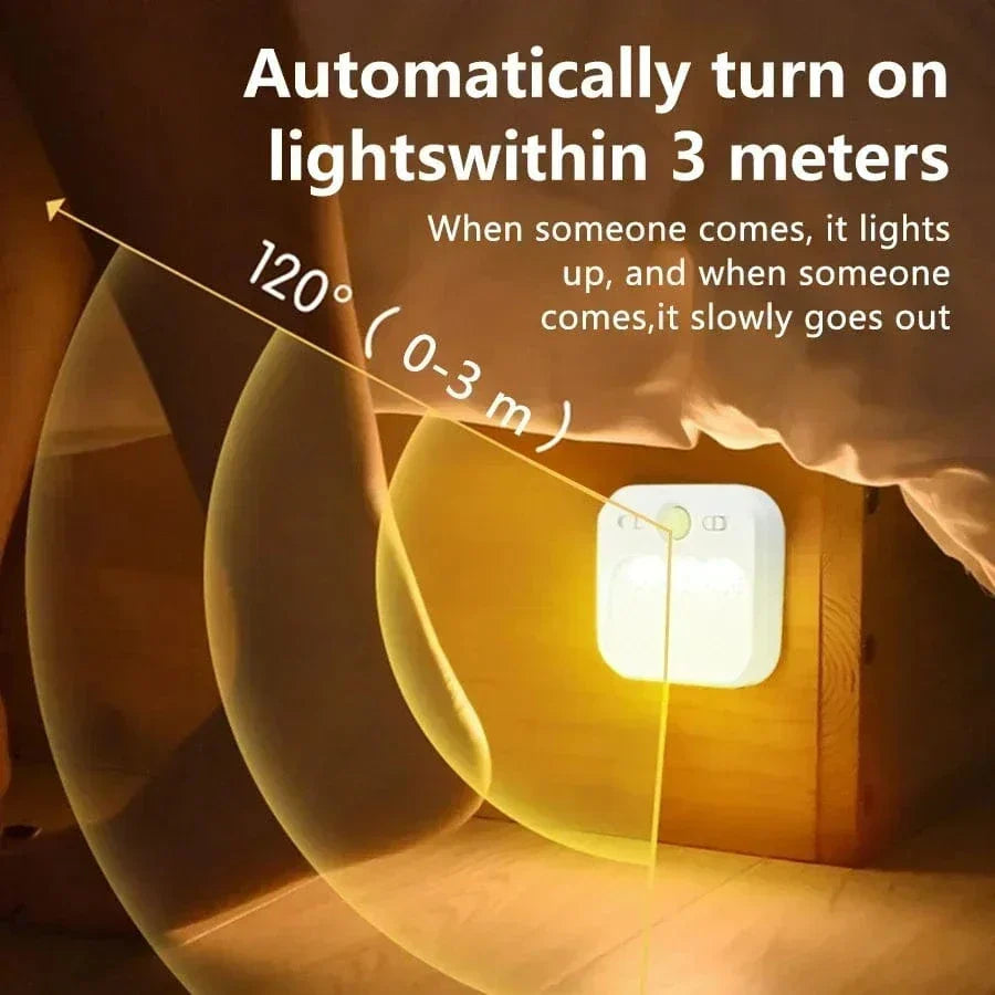 Uppladdningsbar LED Rörelsesensor Nattlampa Med Magnetfäste – Dimmbar - Inomhusbruk - Idealisk För Sovrum, Trappor, Skåp - Varma Toner