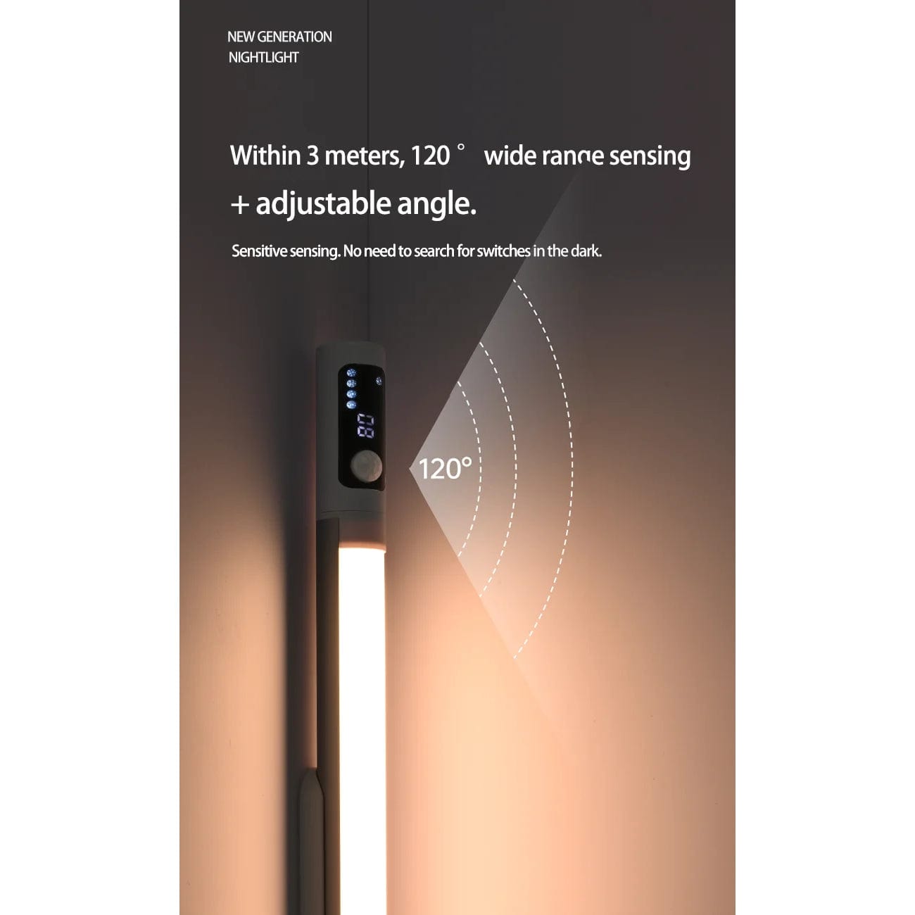 Uppladdningsbar LED-nattlampa med rörelsesensor och digital skärm – Inomhusbruk för kök och skåp