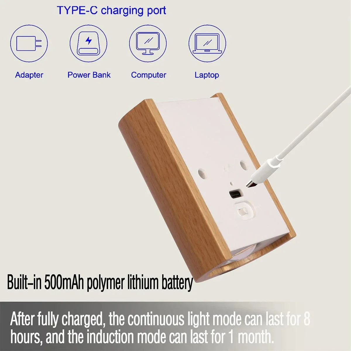 Uppladdningsbar LED-vägglampa med magnetfäste – Intelligent induktion - Varm vit - Rörelsesensor - Justerbar riktning - Inomhusbruk