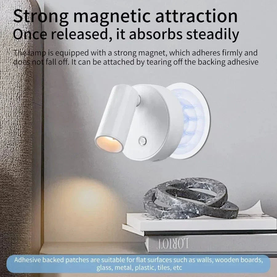 Uppladdningsbar LED-vägglampa med magnetfäste – Beröringskontroll – 360° rotation – Tre-färgjustering – Kompakt design