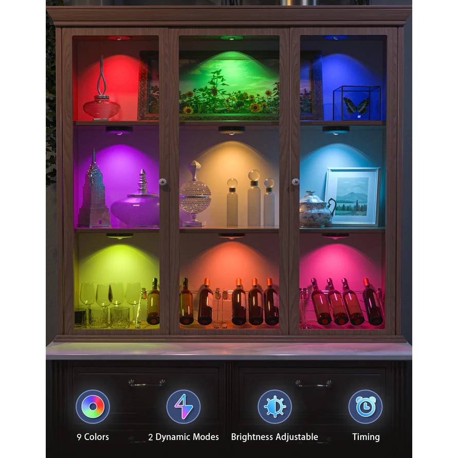 Opladdningsbara pucklampor med fjärrkontroll – Justerbar färgtemperatur, timer och magnetisk design för vägg- och skåpbelysning