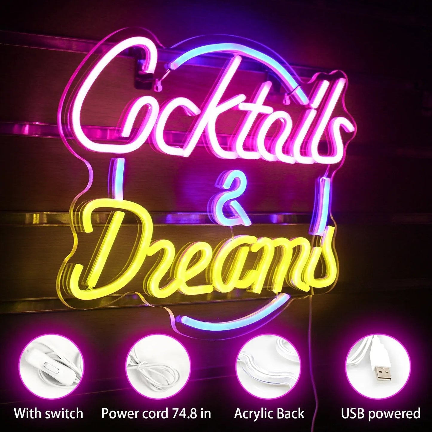 Cocktails & Beer LED Neon Skylt – Livlig USB-drivet Bar & Fest Dekoration