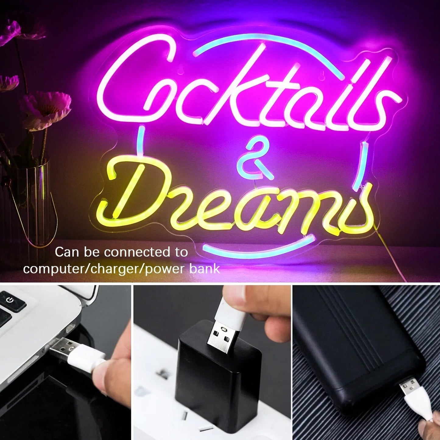 Cocktails & Beer LED Neon Skylt – Livlig USB-drivet Bar & Fest Dekoration