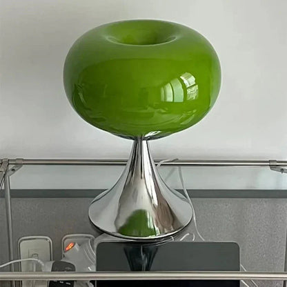 Glasbordslampa med varm ambient belysning