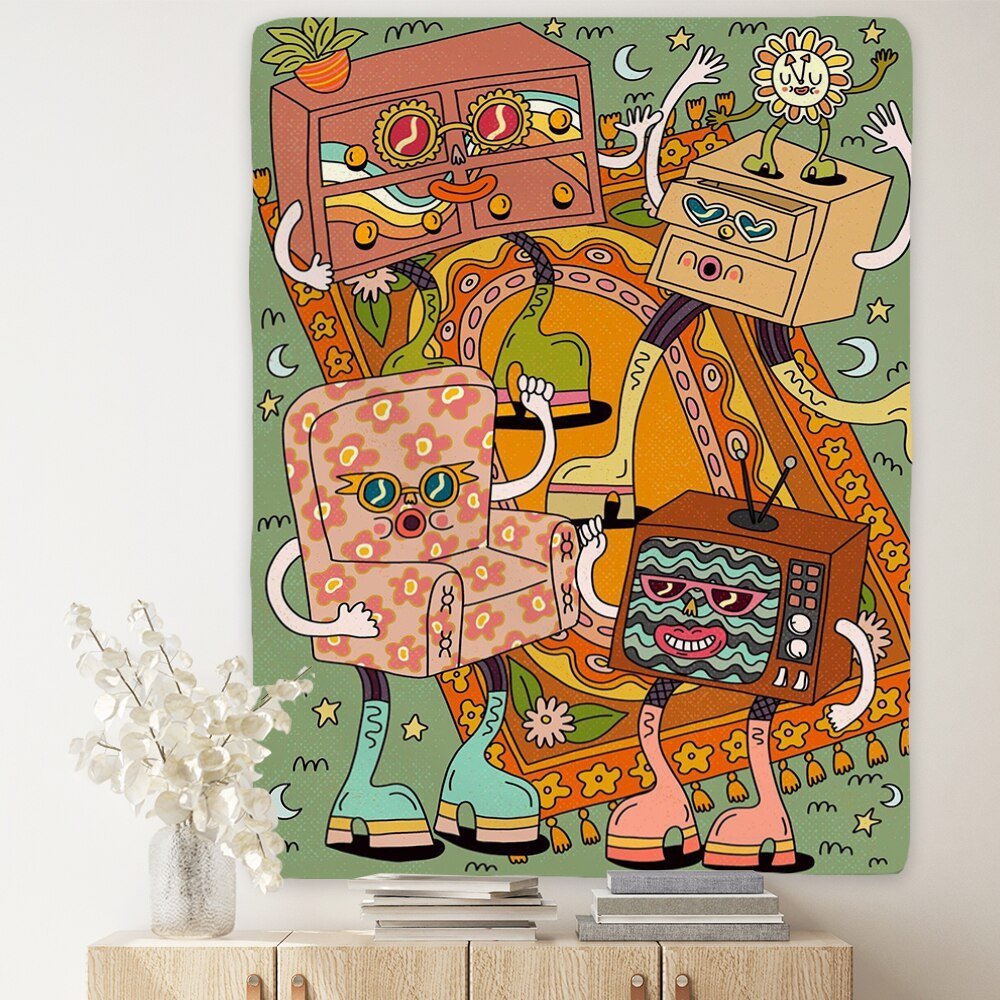 Vintage Psykedelisk Rock Hip Hop Tapestry 100% Polyester