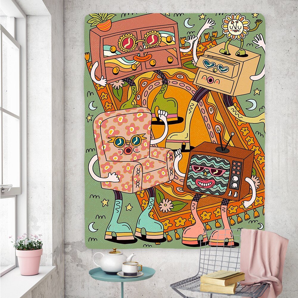 Vintage Psykedelisk Rock Hip Hop Tapestry 100% Polyester