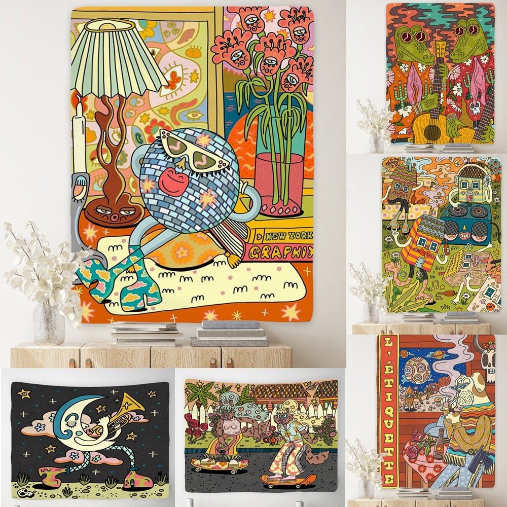 Vintage Psykedelisk Rock Hip Hop Tapestry 100% Polyester