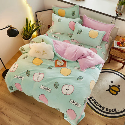 Tjock Fleece Varm Flanell Vinter Duvet Set