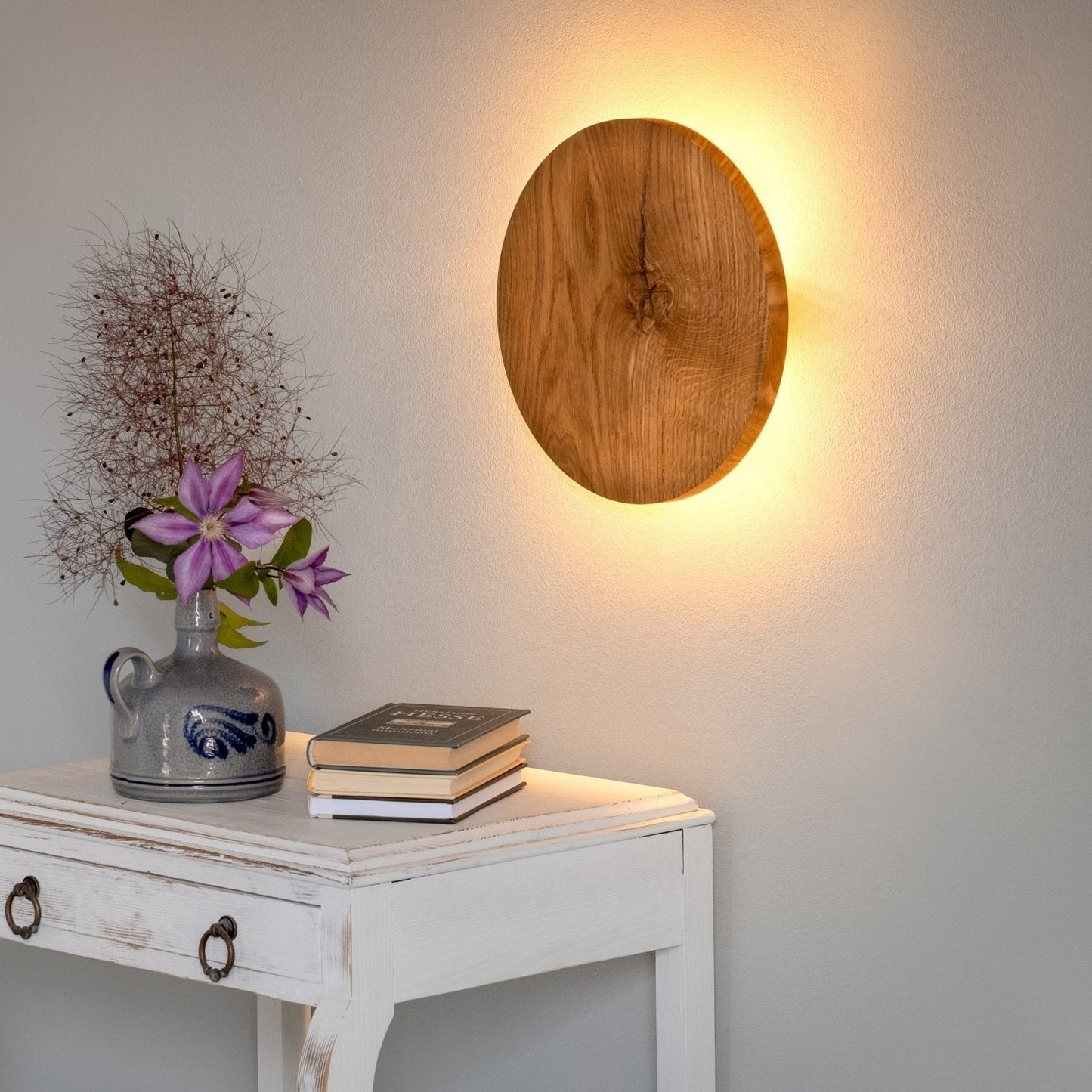 HoutGlow - Rund LED Vägglampa av Ek med Indirekt Ljus