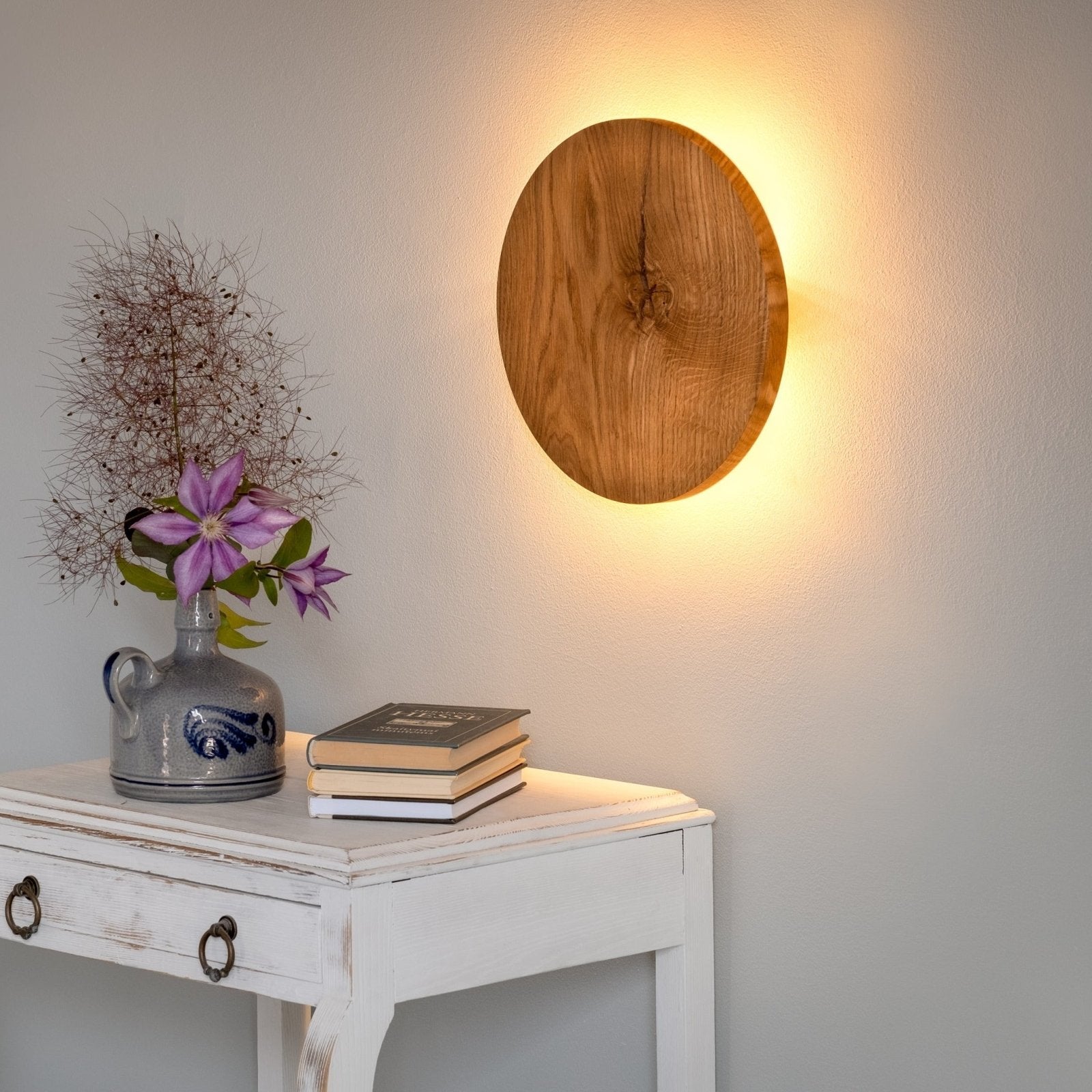 HoutGlow - Rund LED Vägglampa av Ek med Indirekt Ljus
