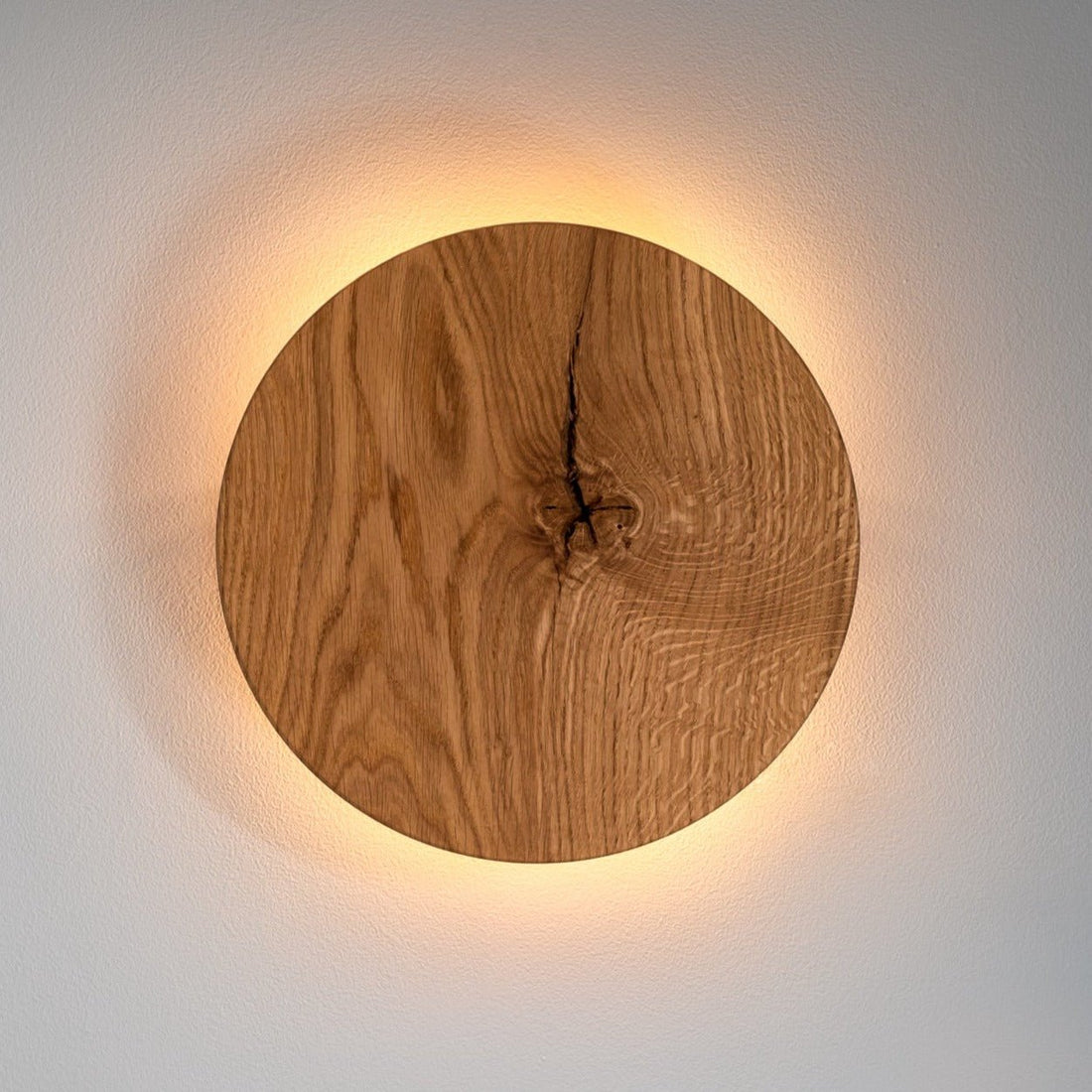HoutGlow - Rund LED Vägglampa av Ek med Indirekt Ljus