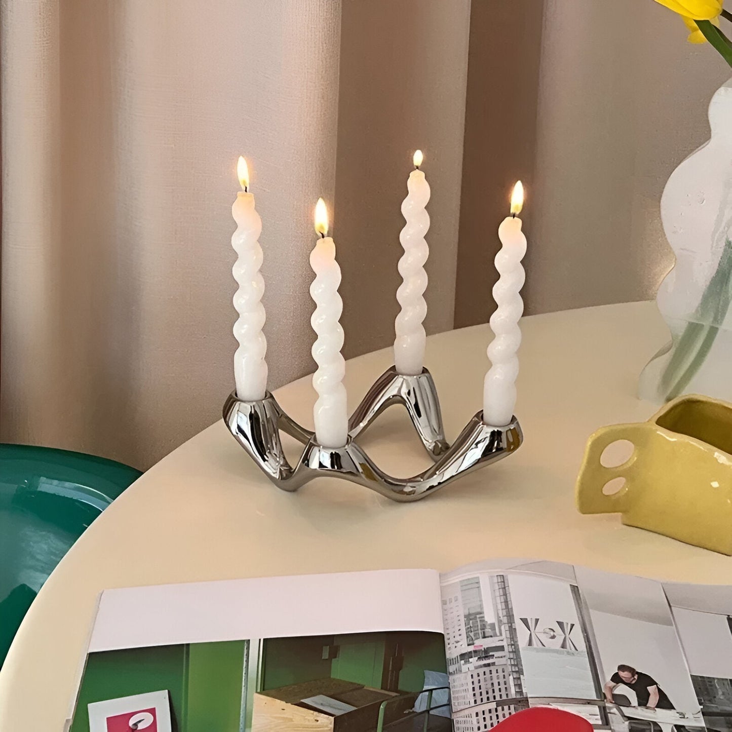 Vågig design keramik ljusstake dekoration hållare skulptur