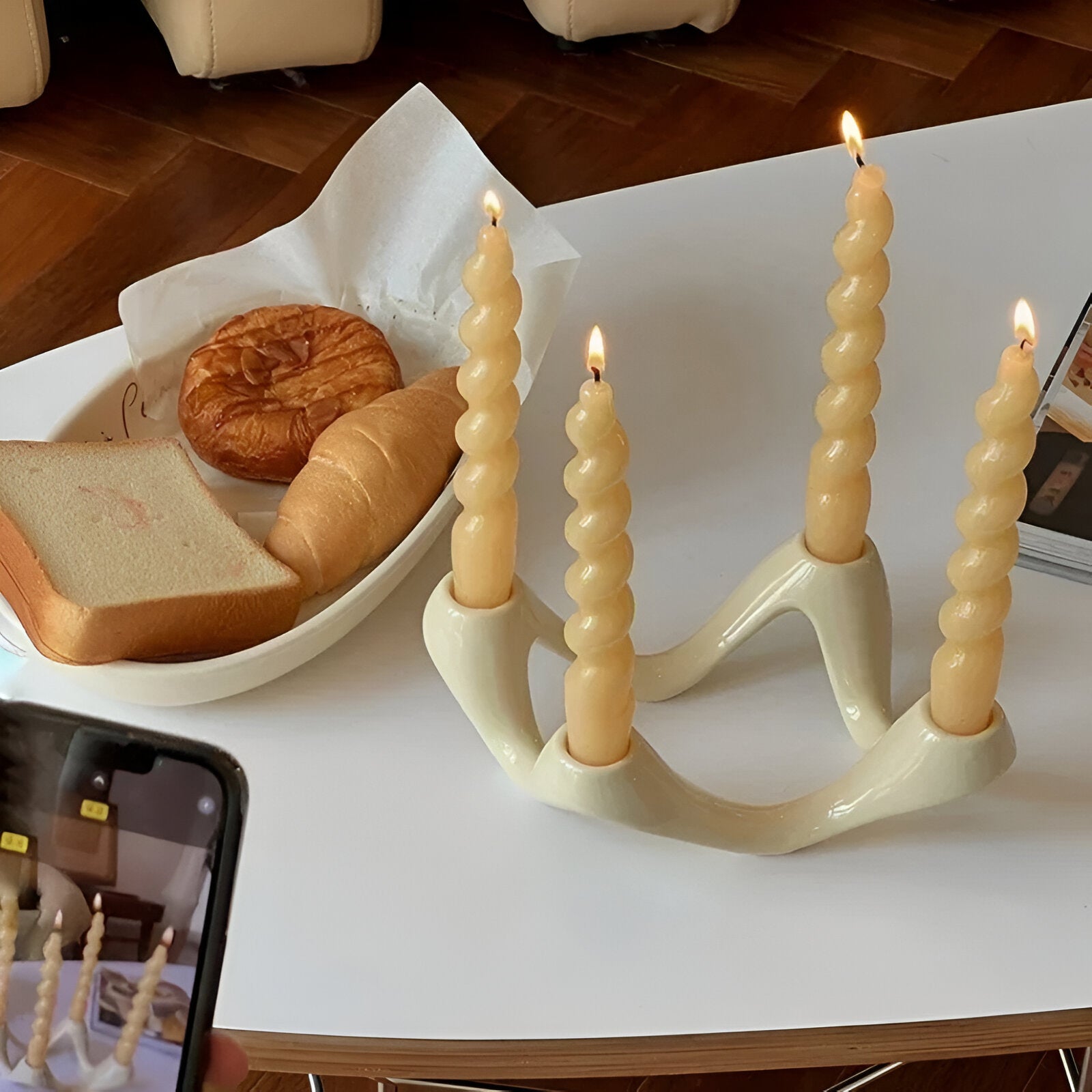 Vågig design keramik ljusstake dekoration hållare skulptur