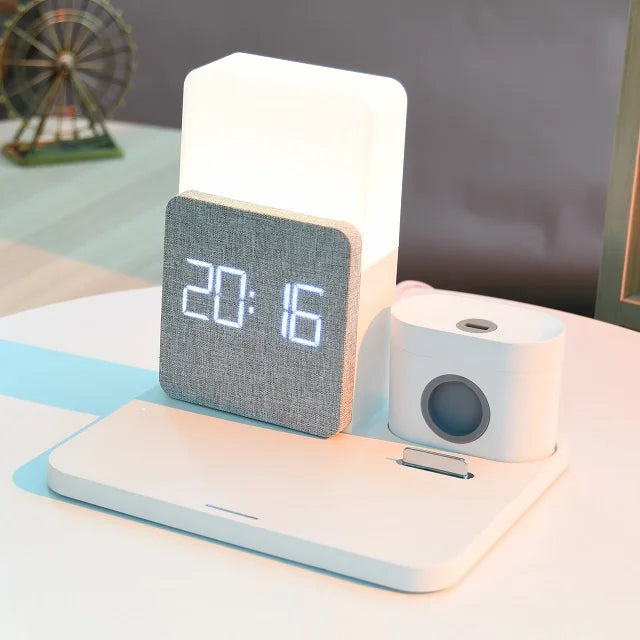 4 i 1 Snabb Trådlös Laddningsstation Väckarklocka med Lampa för Apple