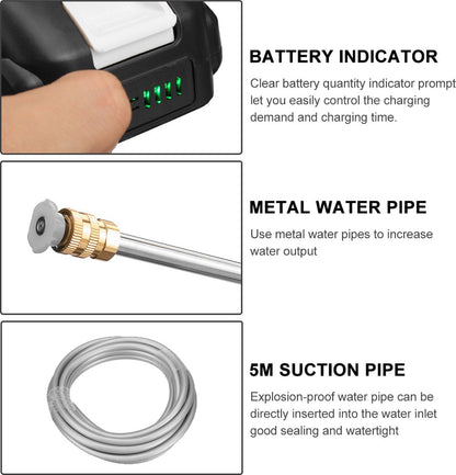 Batterilös högtryckstvätt – batteridriven högtryckstvätt med 12000mAh batteri för utomhusrengöring