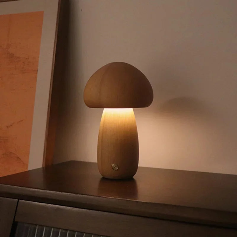 LED Svamp Nattlampa med Touch Switch – Justerbar Trä Sänglampа