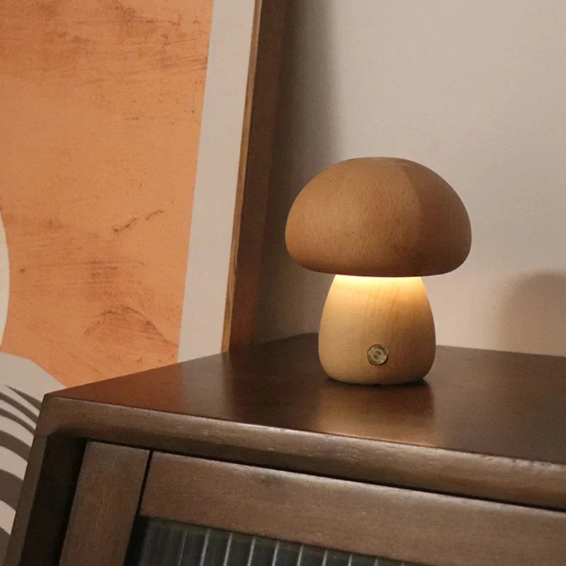 LED Svamp Nattlampa med Touch Switch – Justerbar Trä Sänglampа