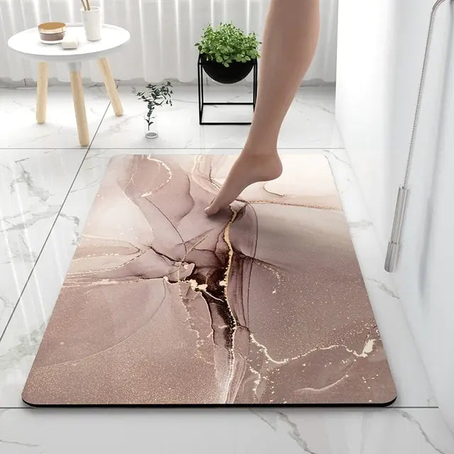AquaArt Luxe Badmatta | Konstnärlig Design | Mjuk Absorberande Halkfri Mikrofiber | Tegel för Tegel