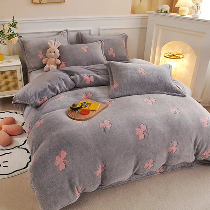 Tjock Fleece Varm Flanell Vinter Duvet Set