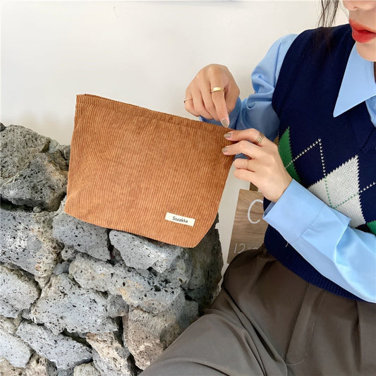 CorduroyGlam Bag - Kord Rymlig organiseringsväska för kosmetika